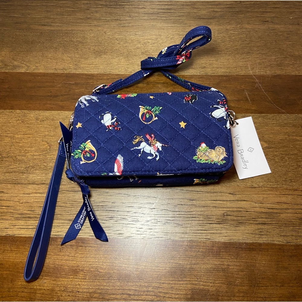 Vera Bradley RFID All in One Crossbody Purse Wallet Wristlet SNOW GLOBES MOTIFS